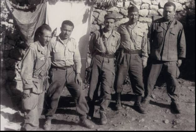 Youcef Zighout, Abane Ramdane, Ben M'hidi, Krim Belkacem and Amar Ouamrane au congrès de la Soumane